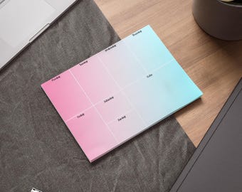 Weekly Planner Pad Landscape Pink & Blue Gradient – Desk Notepad, 8"x6"