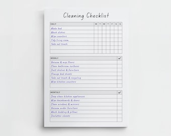 Cleaning Checklist Printable PDF, Daily Weekly Monthly Planner