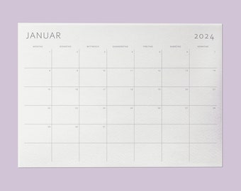 2024 Kalender Druckbar | Deutsch | 2024 Monatlicher Kalender zum Ausdrucken | Minimalistisch | Alle 12 Monate | A4 und A3 | Download | PDF