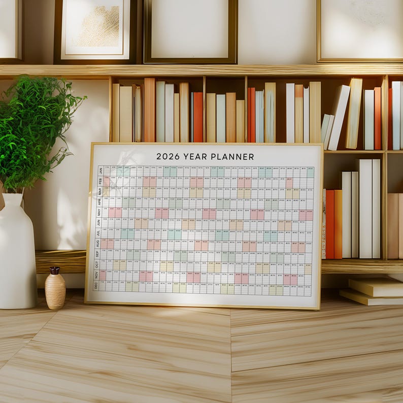 2026 Yearly Wall Planner Poster, Year at a Glance, Minimalist Pastel ...