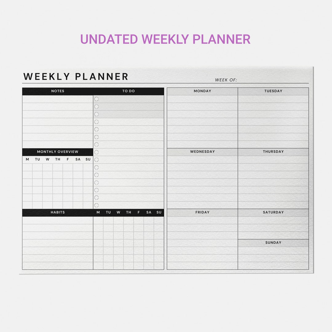Weekly Planner Printable Undated Weekly Organizer to Do List Habit ...