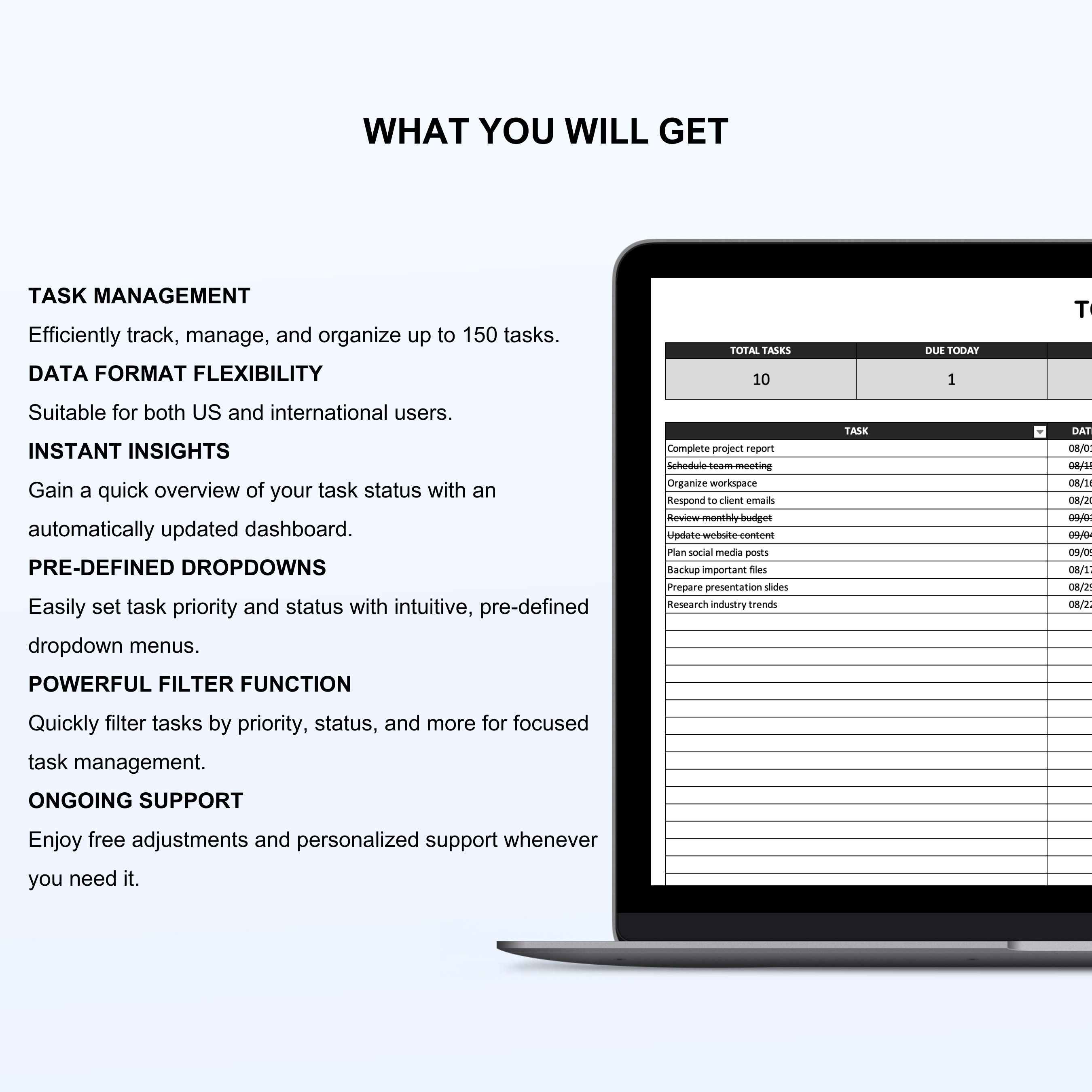 Task Mastercard Simple Excel To-do List Template: Task Tracker Dashboard (digital ...