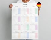 Minimalistischer Wandkalender 2026 Download | PDF & PNG A1, A2, A3 (Deutsch)
