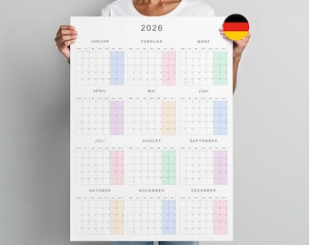 Minimalistischer Wandkalender 2026 Download | PDF & PNG A1, A2, A3 (Deutsch)