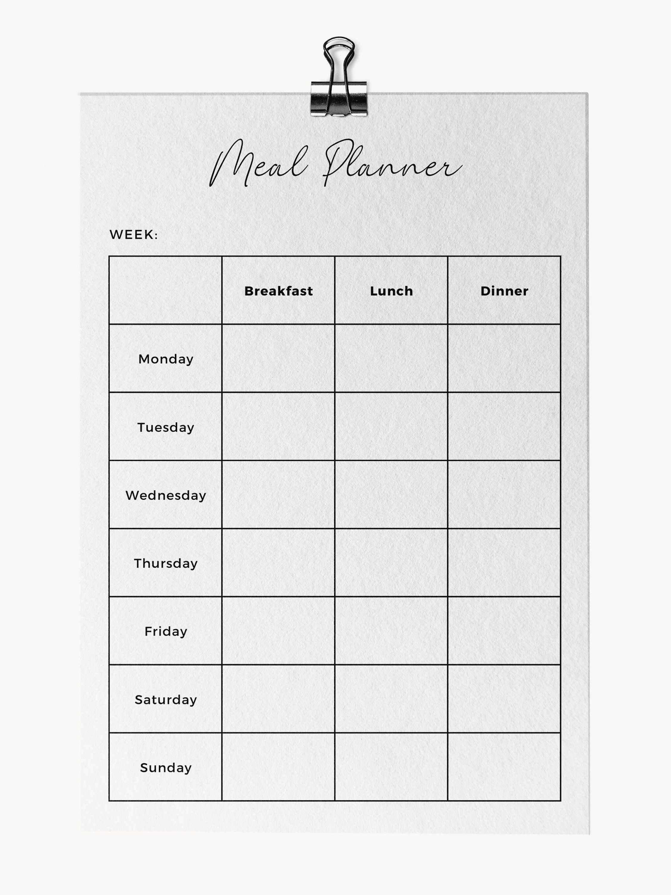 Weekly Meal Planner Printable Minimalist Meal Planner PDF - Etsy