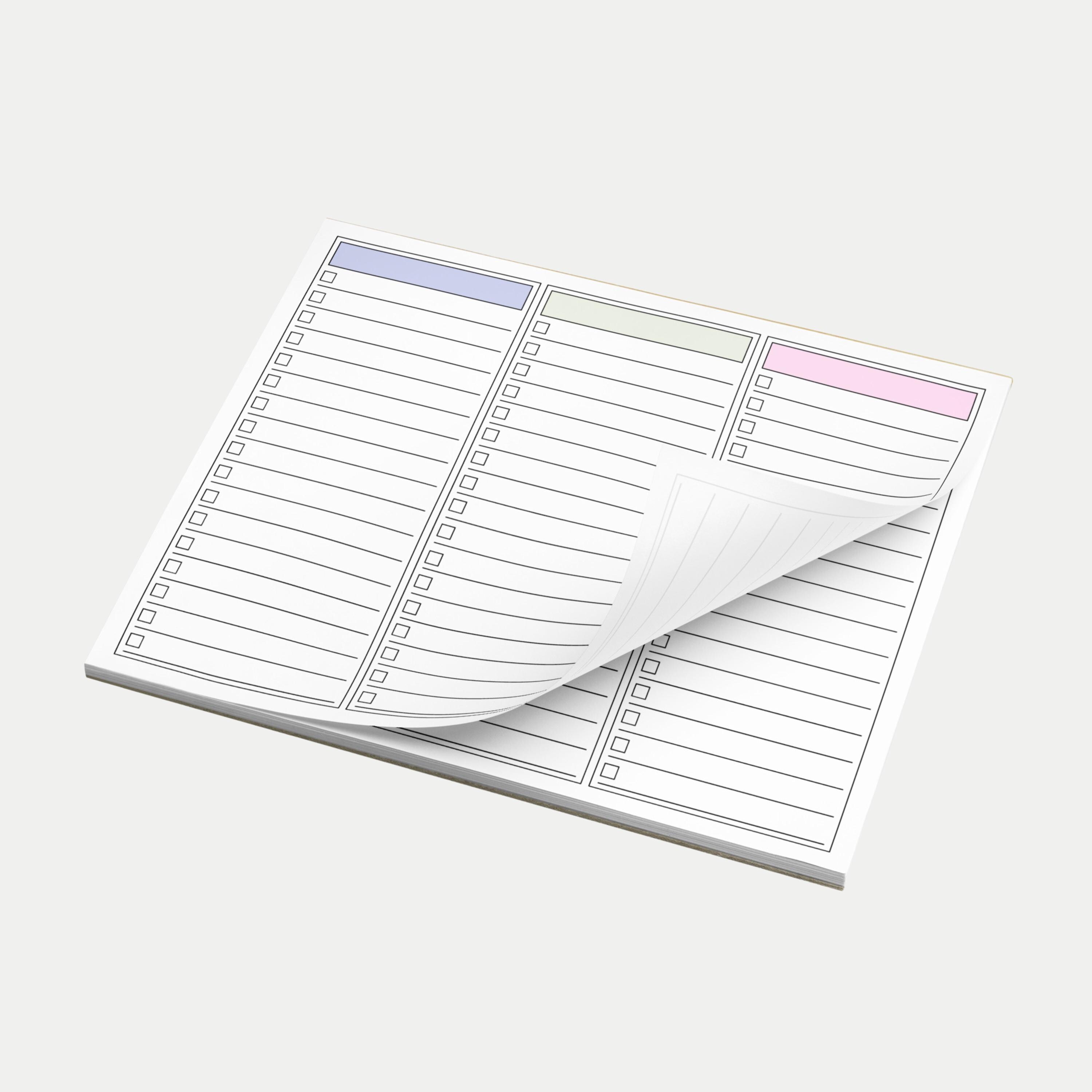 Column Note Pad 3 Column to Do List Notepad Landscape | Letter Sized Checklist Pad 8 ...