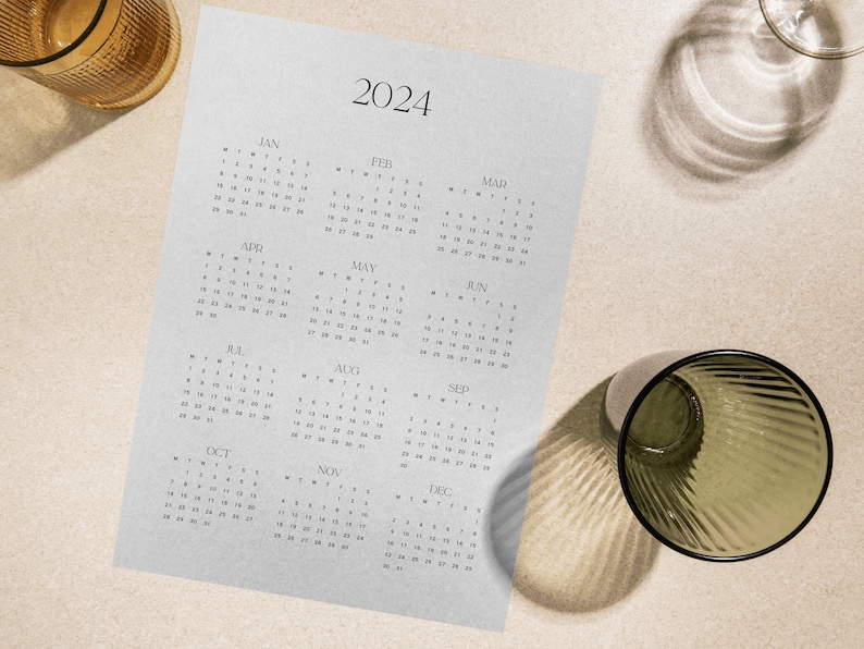 Printable 2024 year calendar pdf minimalist year overview 2024 etsy m xico