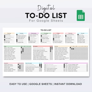 Digital Todo List Template For Google Sheets To-do List Spreadsheet For Daily Weekly Monthly Yearly Task Tracker Checklist Instant Download