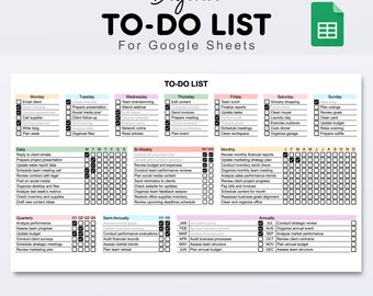 Digital Todo List Template For Google Sheets To-do List Spreadsheet For Daily Weekly Monthly Yearly Task Tracker Checklist Instant Download