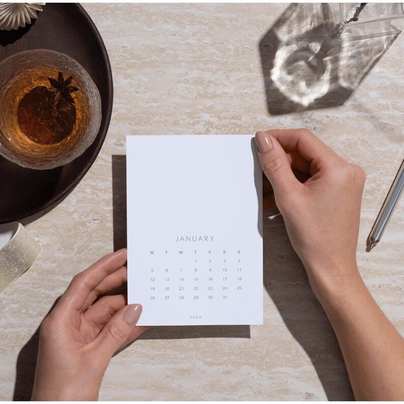 A6 Calendar Cards 2026 Printable PDF Small Monthly Planner Minimalist ...