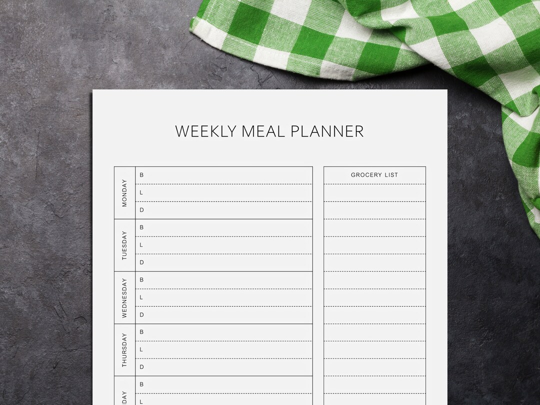 Weekly Meal Planner Printable, Meal Prep, Menu Planner With Grocery