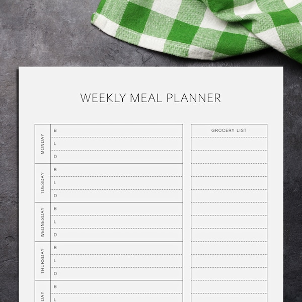 Weekly Meal Planner Printable, Meal Prep, Menu Planner with Grocery List Shopping List, A4 & Letter, Digital Download PDF