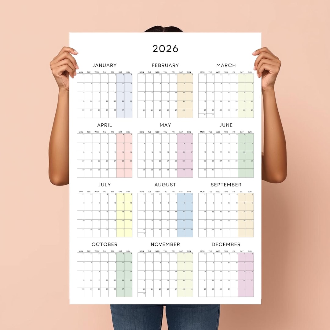 2026 Wall Calendar Year at a Glance Poster – Minimalist Pastel Print - Etsy