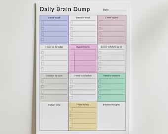 Planejador Diário para TDAH em PDF: Brain Dump para impressão (tamanho Carta EUA e download digital A4)