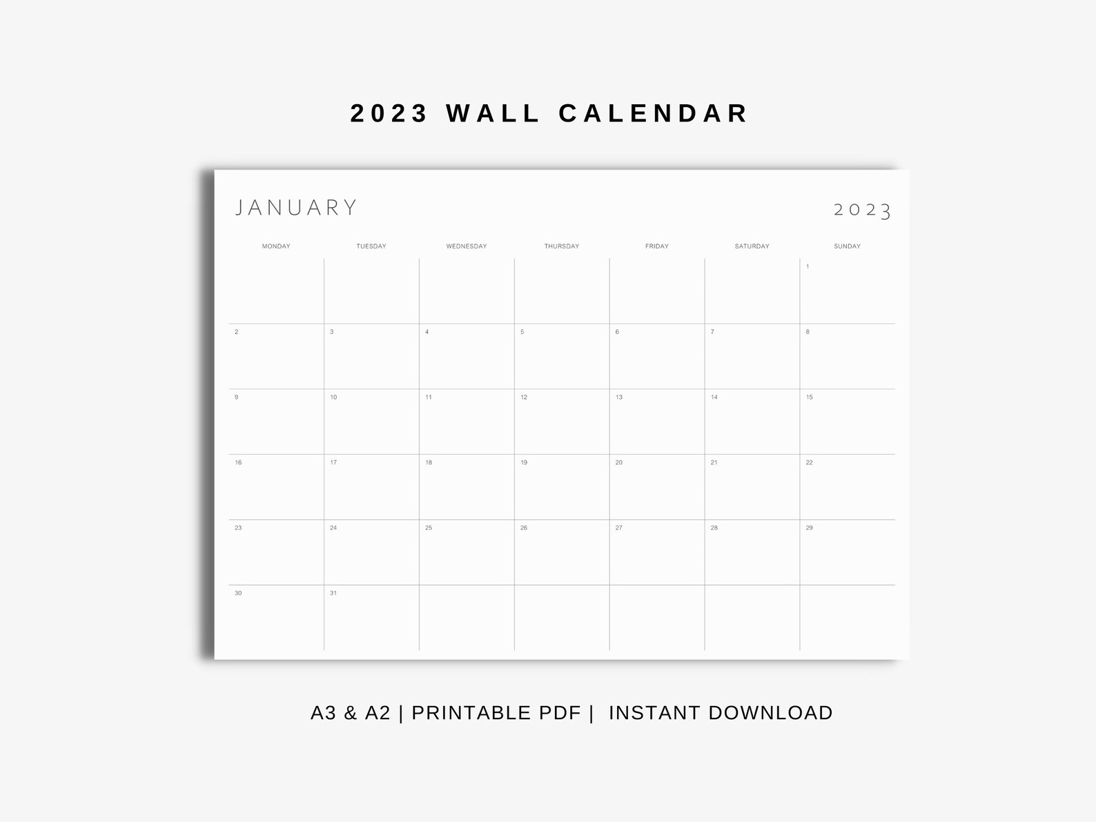 Printable Wall Calendar 2023 Minimalist Calendar 2023 Desk Etsy