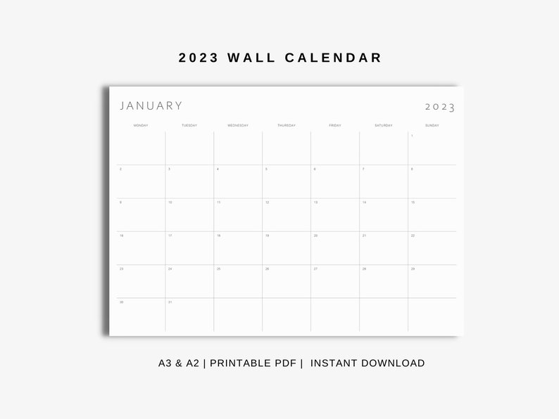 Printable Wall Calendar 2023 Minimalist Calendar 2023 Desk Etsy