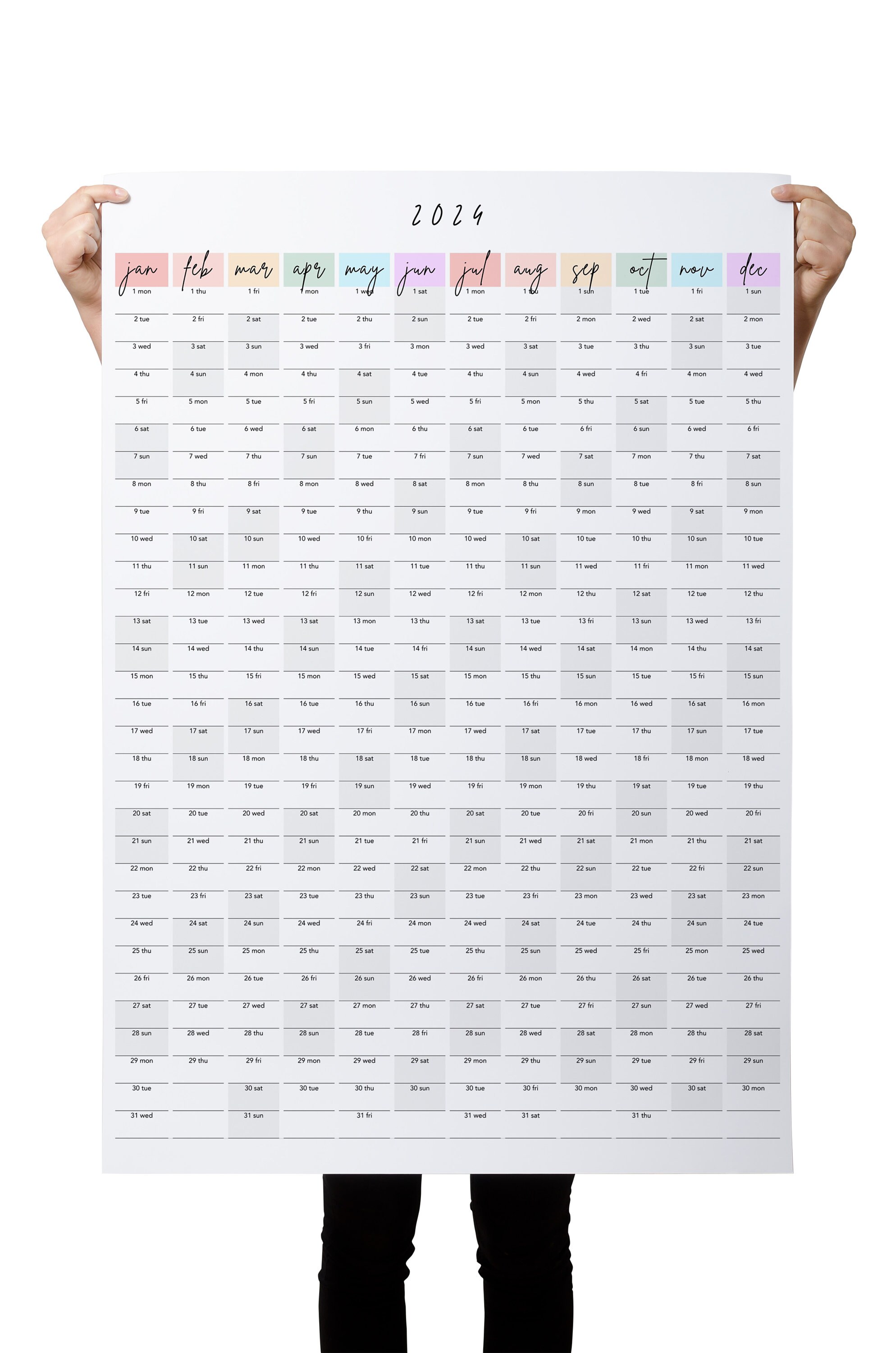 Wall Planner 2024 PDF Printable Large Wall Calendar 2024 Rainbow Colors ...