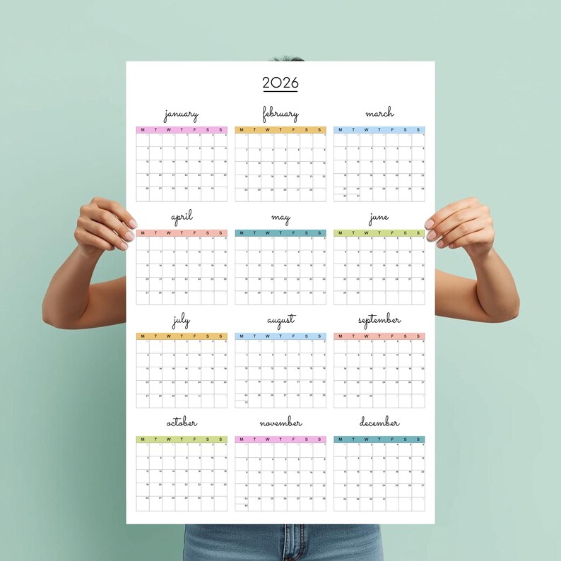 2026 Wall Calendar Poster – Colorful Year Planner Portrait (monday ...