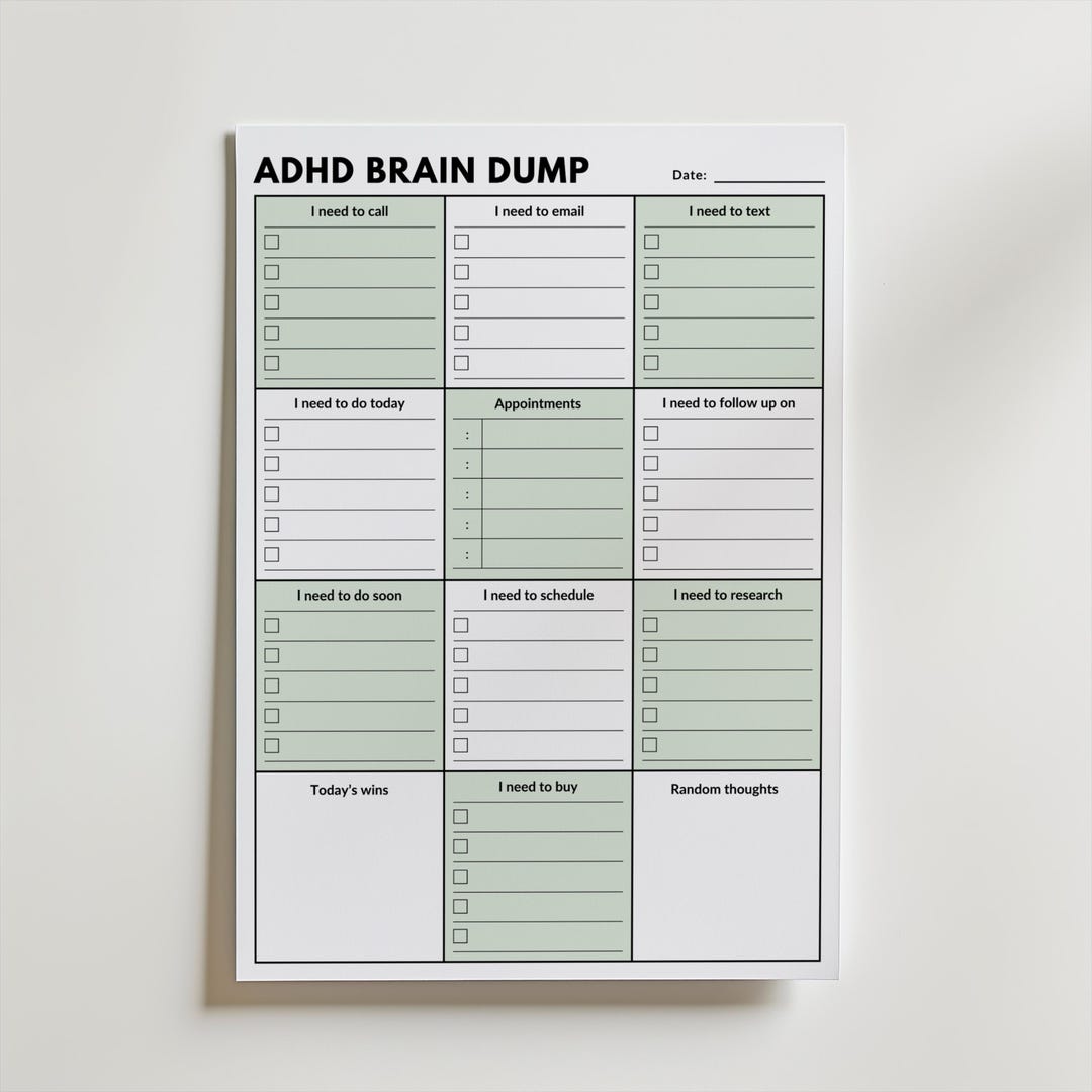ADHD Brain Dump Printable Daily Planner PDF, Neurodivergent Planner, A4 ...