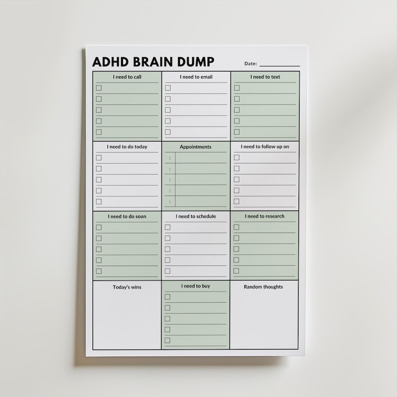 ADHD Brain Dump Printable Daily Planner PDF, Neurodivergent Planner, A4 ...