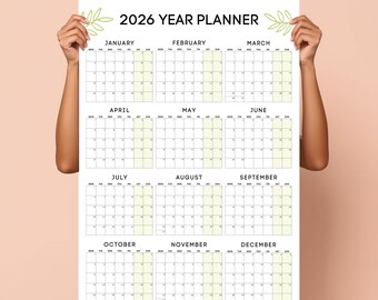 2026 Wall Calendar Year at a Glance Poster • Minimal Floral