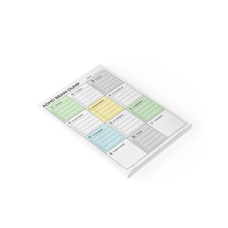ADHD Daily Planner Pad W/ 50 Sticky Notes | Pastel Brain Dump Notepad ...