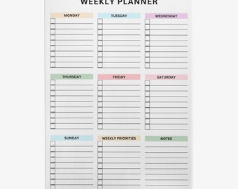 Agenda hebdomadaire coloré : liste de choses à faire minimaliste (A4 et lettre PDF)