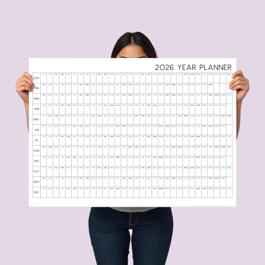 Minimalist Black & White Wall Calendar 2026, Large Horizontal Year at a ...