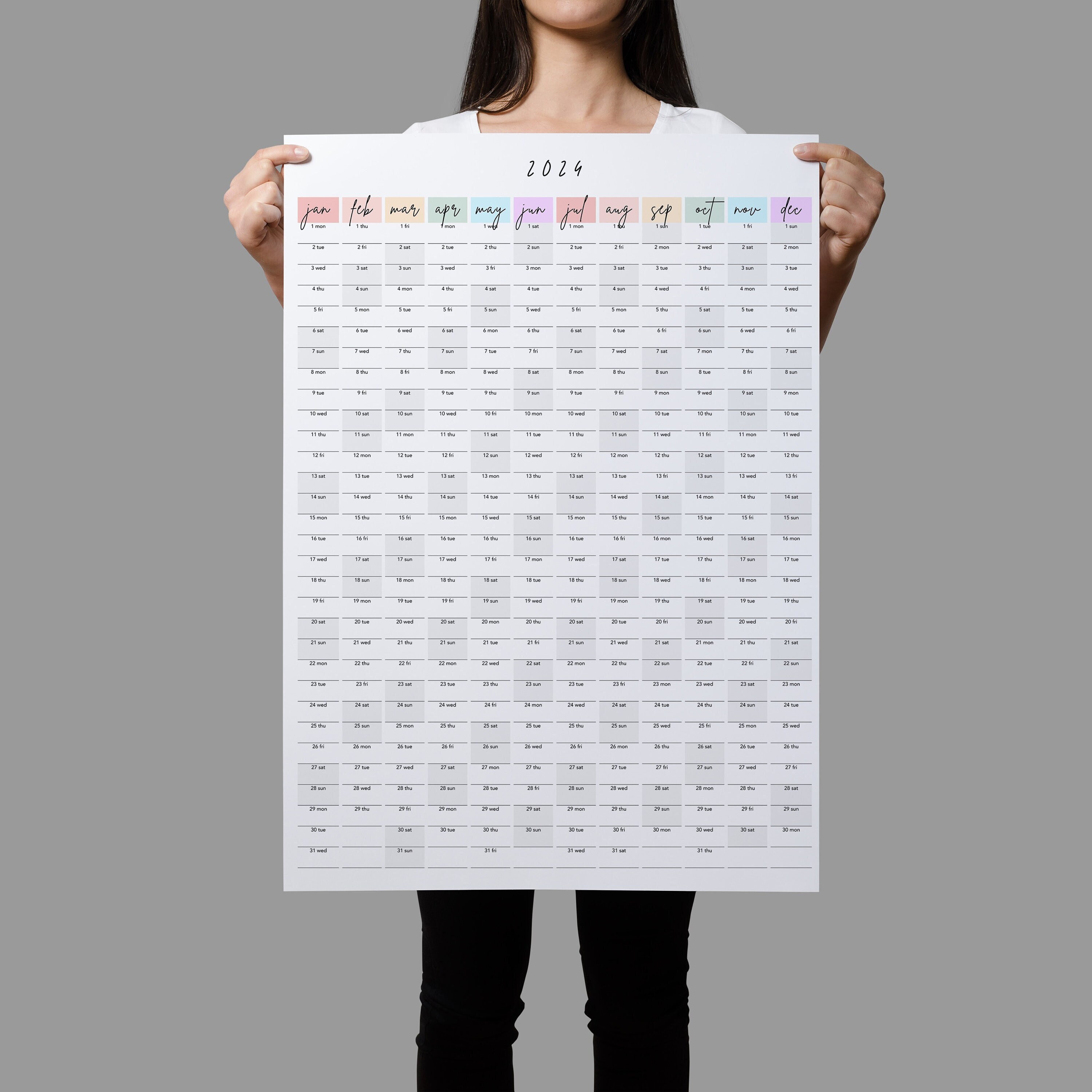 Wall Planner 2024 PDF Printable Large Wall Calendar 2024 Rainbow Colors ...