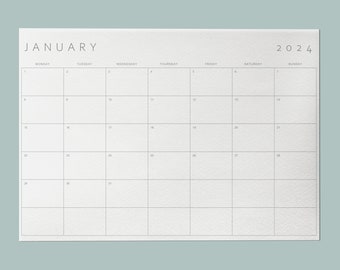 Calendrier 2024, calendrier de bureau minimal à imprimer, agenda mensuel 2024 | A4, A3, lettre, grand livre | Début lundi et dimanche | Téléchargement instantané