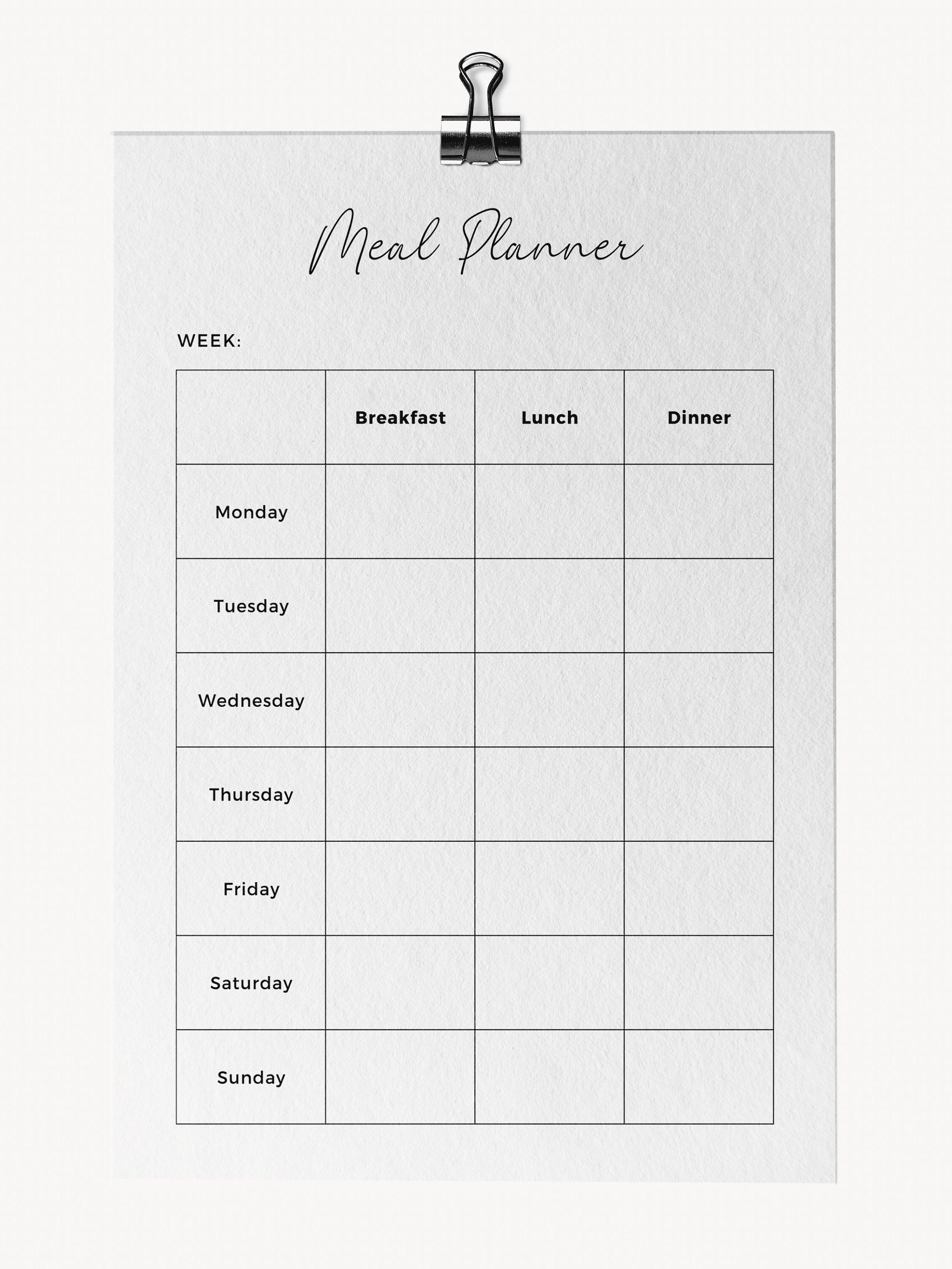 Printable Weekly Meal Planner Minimalist Meal Prep Planner PDF, Letter
