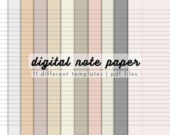 Digital Note Paper Templates | 11 Neutral Colors, Earthy Pastel Tones | Lined Paper For Digital Note-Taking | Goodnotes, Notability PDF