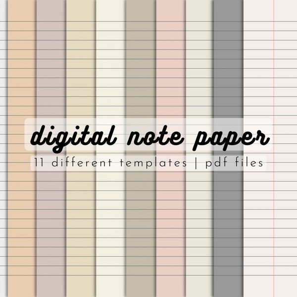 Digital Note Paper Templates | 11 Neutral Colors, Earthy Pastel Tones | Lined Paper For Digital Note-Taking | Goodnotes, Notability PDF