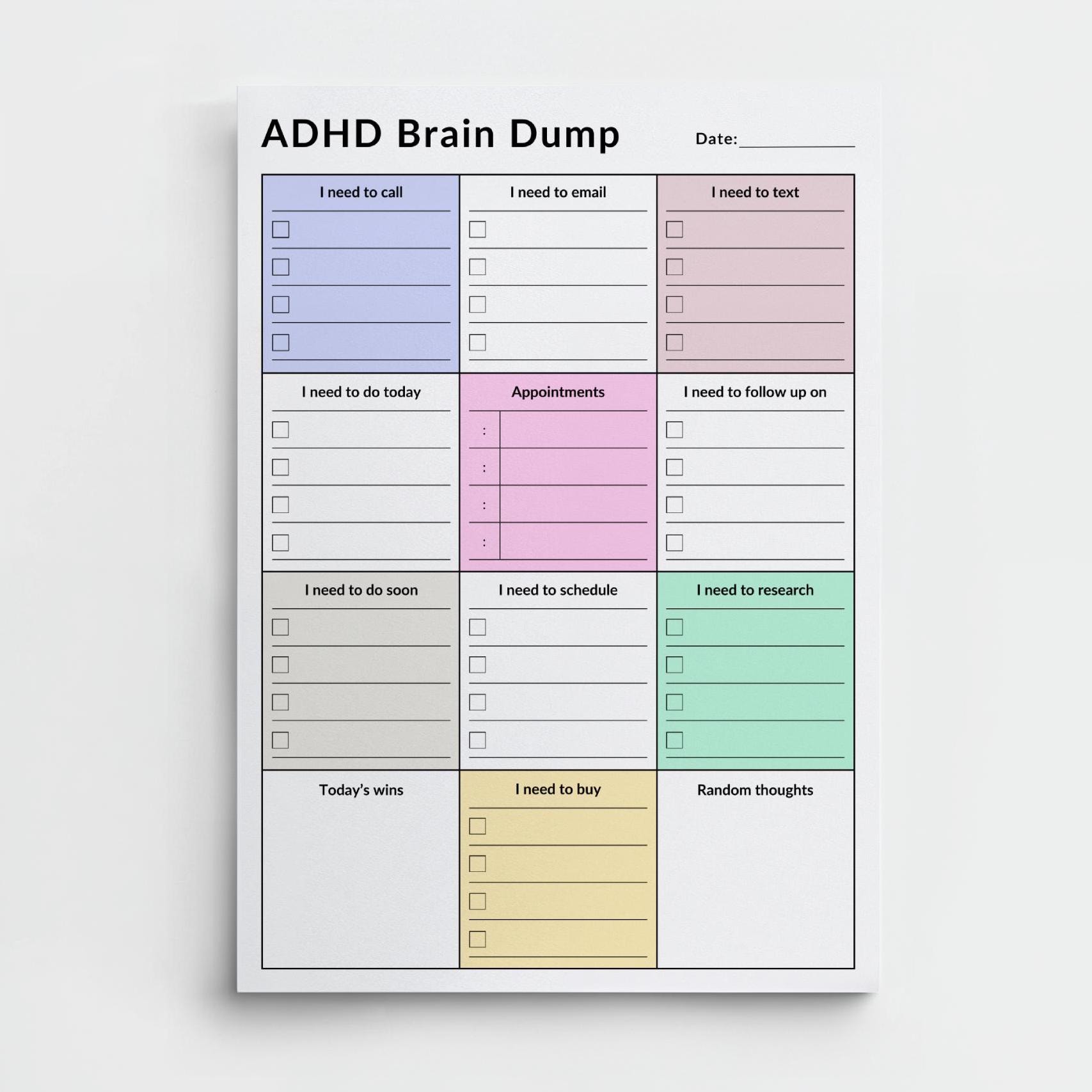ADHD Daily Planner PDF: Brain Dump Printable (US Letter & A4 Size ...