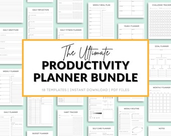 Productivity Planner Bundle Printable 18 Templates Daily Weekly Monthly Planner ToDo Reflection Habit Tracker, Instant Download PDF