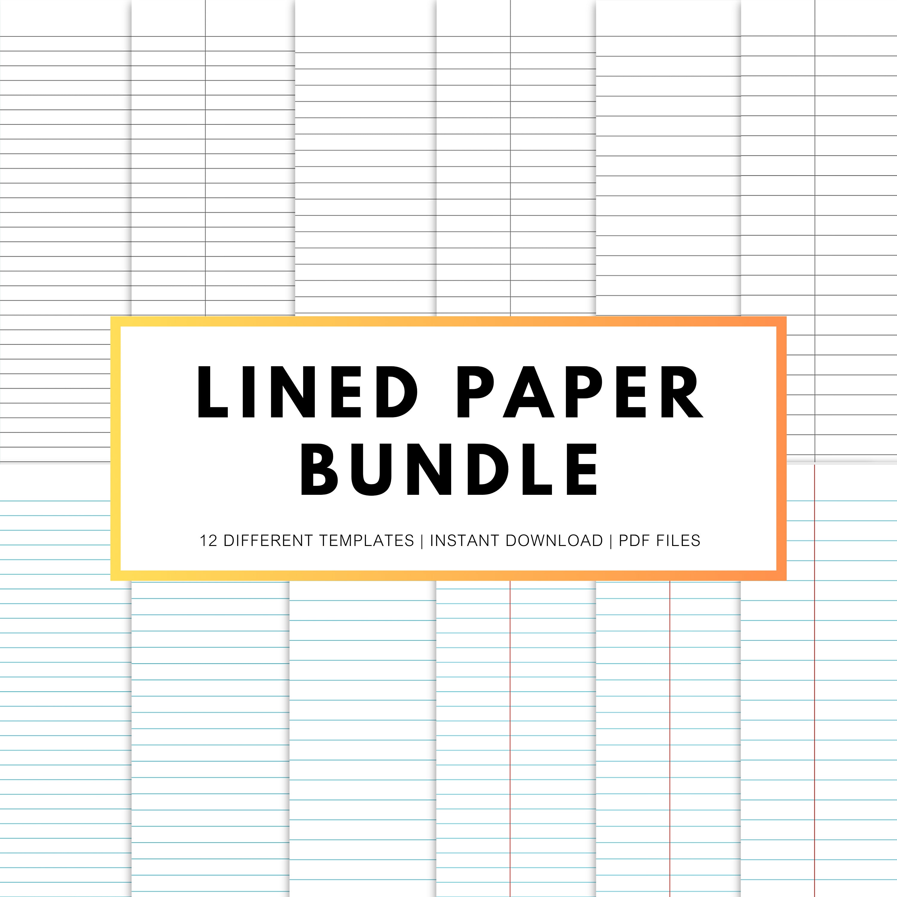 Lined Paper Bundle Printable Notebook Paper Templates Ruled Pages | Wide, Narrow, College Ruled Paper | A4 & Letter | Instant Download PDF