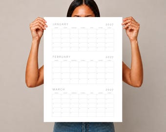 2027 Quarterly Wall Planner, 90 Day Planner, Three Month Calendar Poster, 18x24in