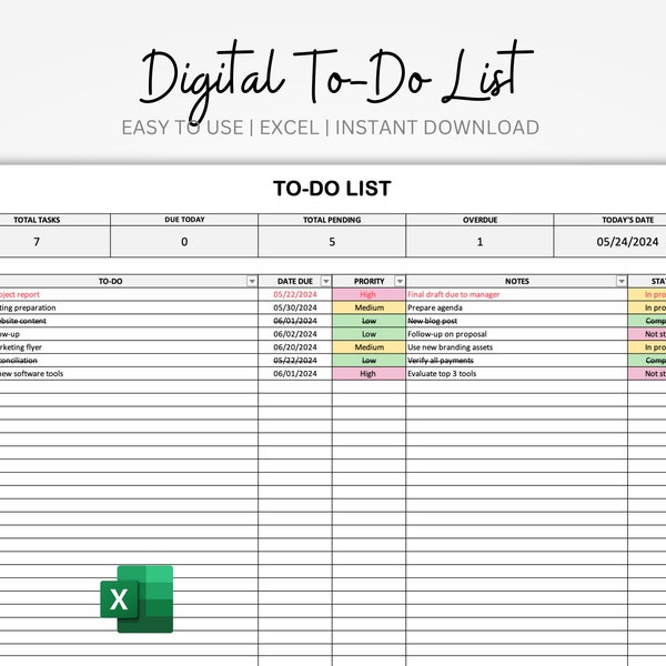 Excel Todo List Template - Etsy