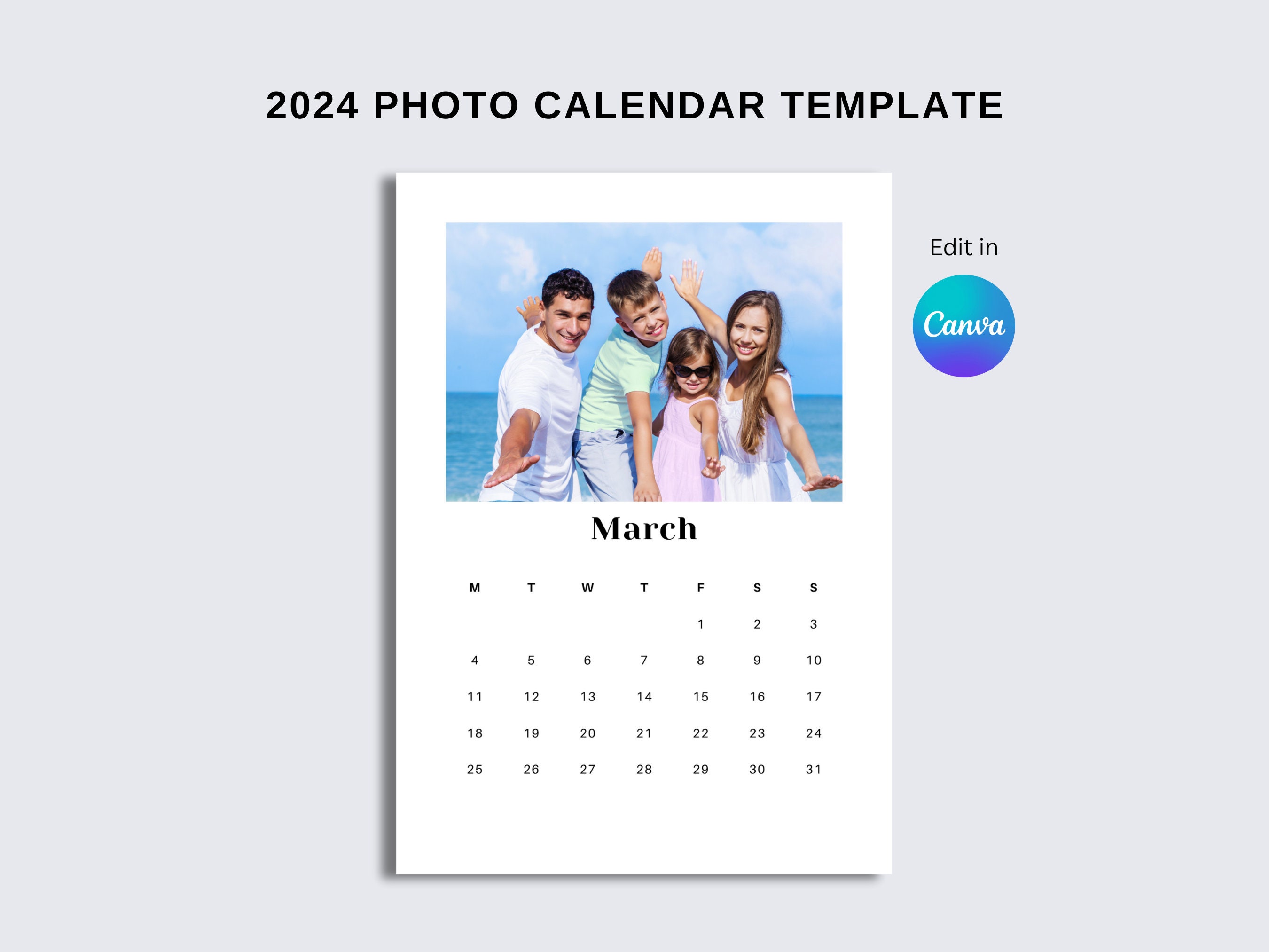 2024 Photo Calendar Template Canva Personalized Photo Calendar Custom