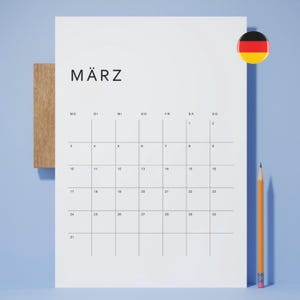 Minimalistischer Monatskalender 2025 zum Ausdrucken | A4 & A3 Format | Hochformat | Deutsch | Schlichter Kalender | Digitaler Download