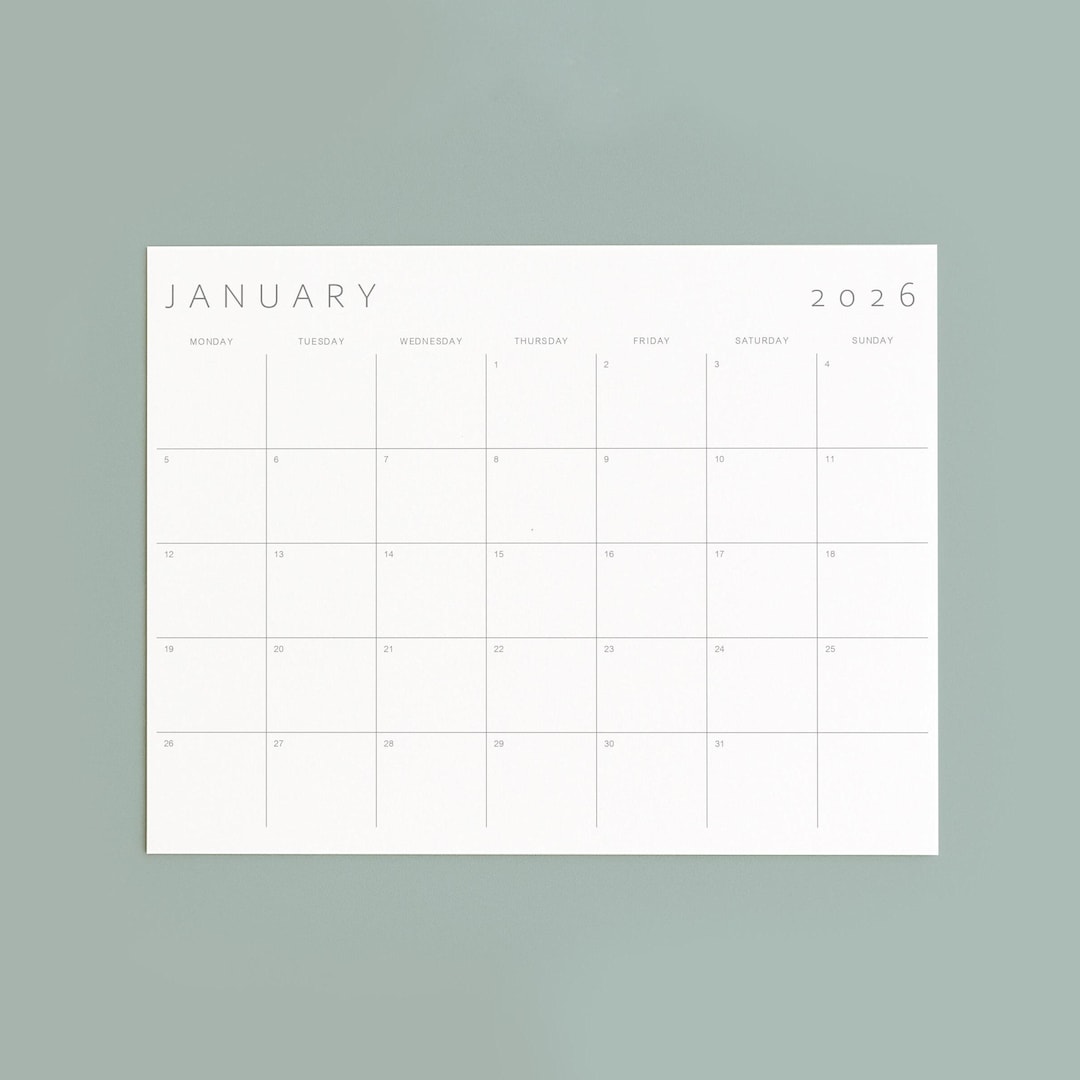 2026 Minimalist Monthly Calendar Printable Planner PDF, Monday & Sunday ...