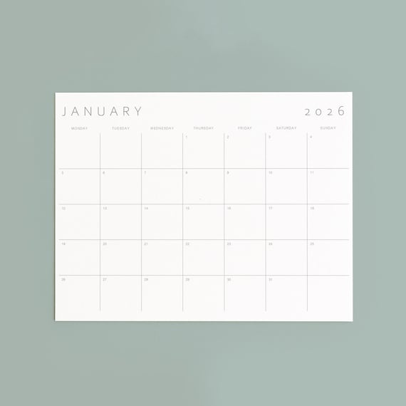 2026 Minimalist Monthly Calendar Printable Planner PDF, Monday & Sunday Start