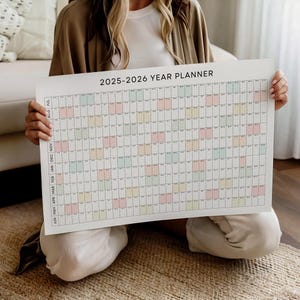 2025 2026 Wall Calendar | Printable Year Planner PDF / PNG | July 2025 - June 2026 | Pastel Large Landscape Year-at-a-Glance With Lines