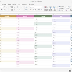 Colorful 2026 digital planner spreadsheet open in Google Sheets showing yearly overview and event columns