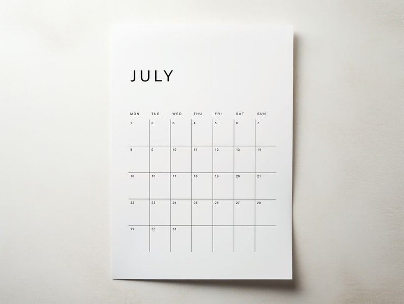 Printable Calendar 2024 Monthly Planner 2024 Letter, 11x17, A4, A3 Portrait Monday & Sunday Start Minimalist Instant Download PDF image 2