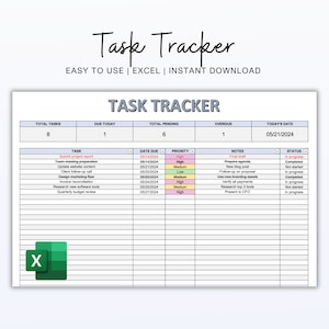 Simple Task Tracker, Digital Todo List Template Excel Spreadsheet, To-Do List, Digital Task Manager, Todo Excel, Instant Download