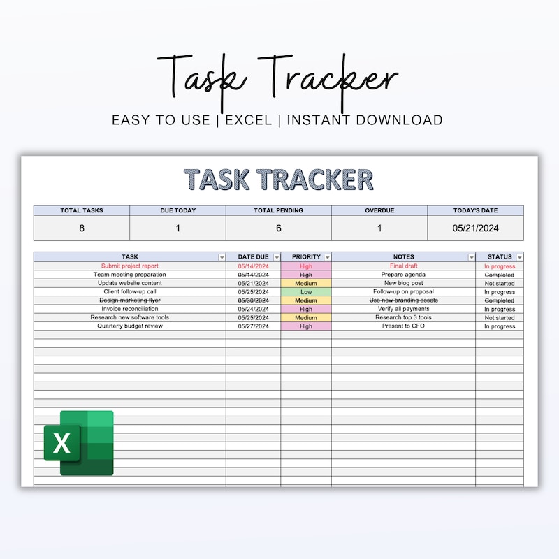 Task Tracker Excel Simple - Etsy