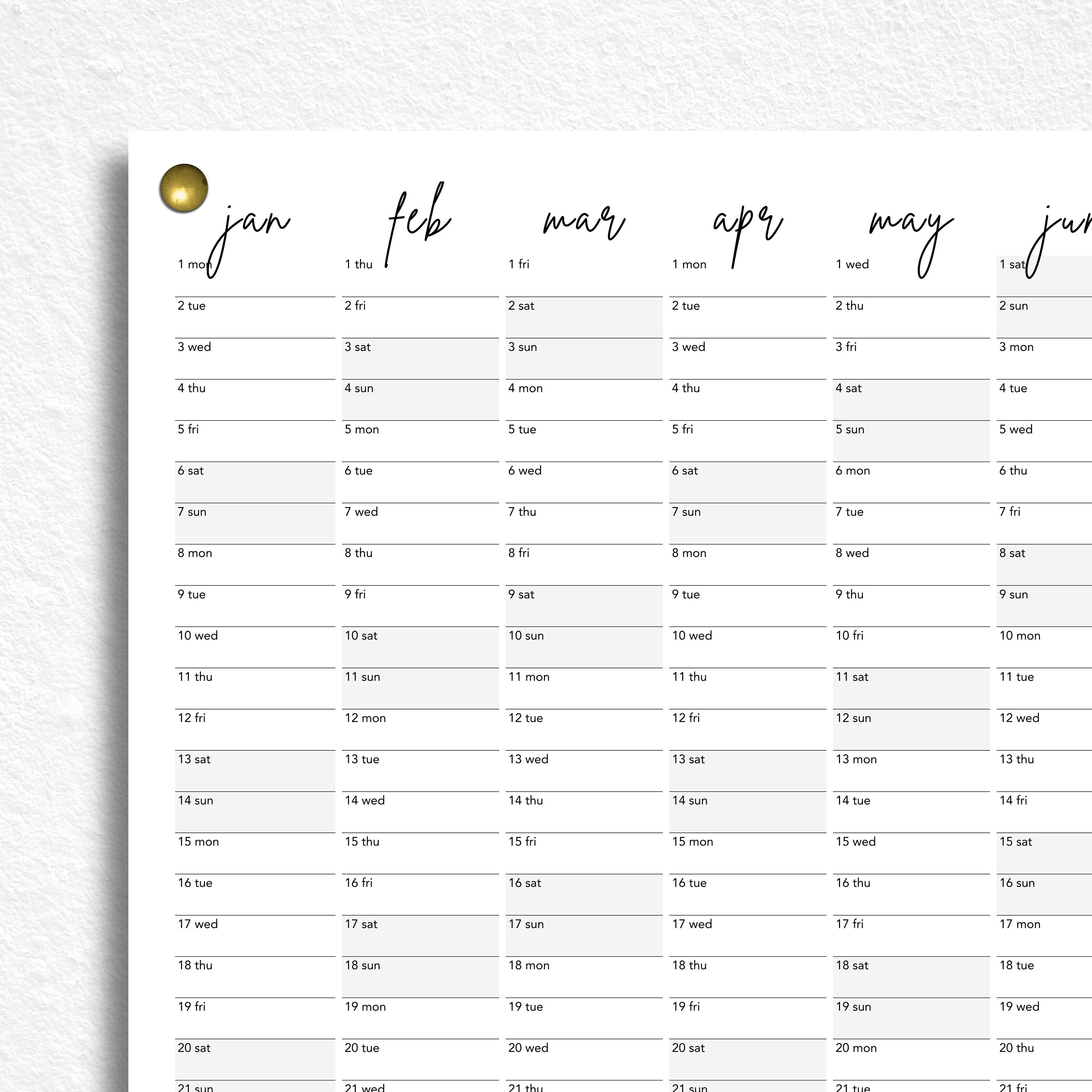 Large Wall Planner 2024 Minimal Printable Wall Calendar Black and White