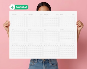 2026 Yearly Wall Calendar Printable PDF JPG | Large Year Planner Landscape