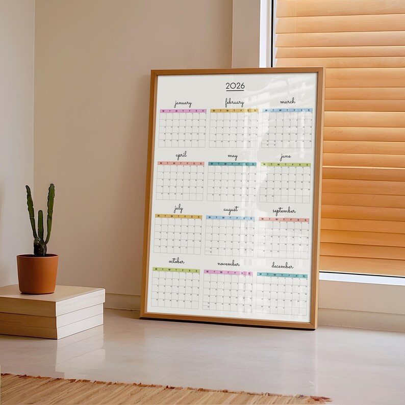 2026 Wall Calendar Poster – Colorful Year Planner Portrait (monday ...